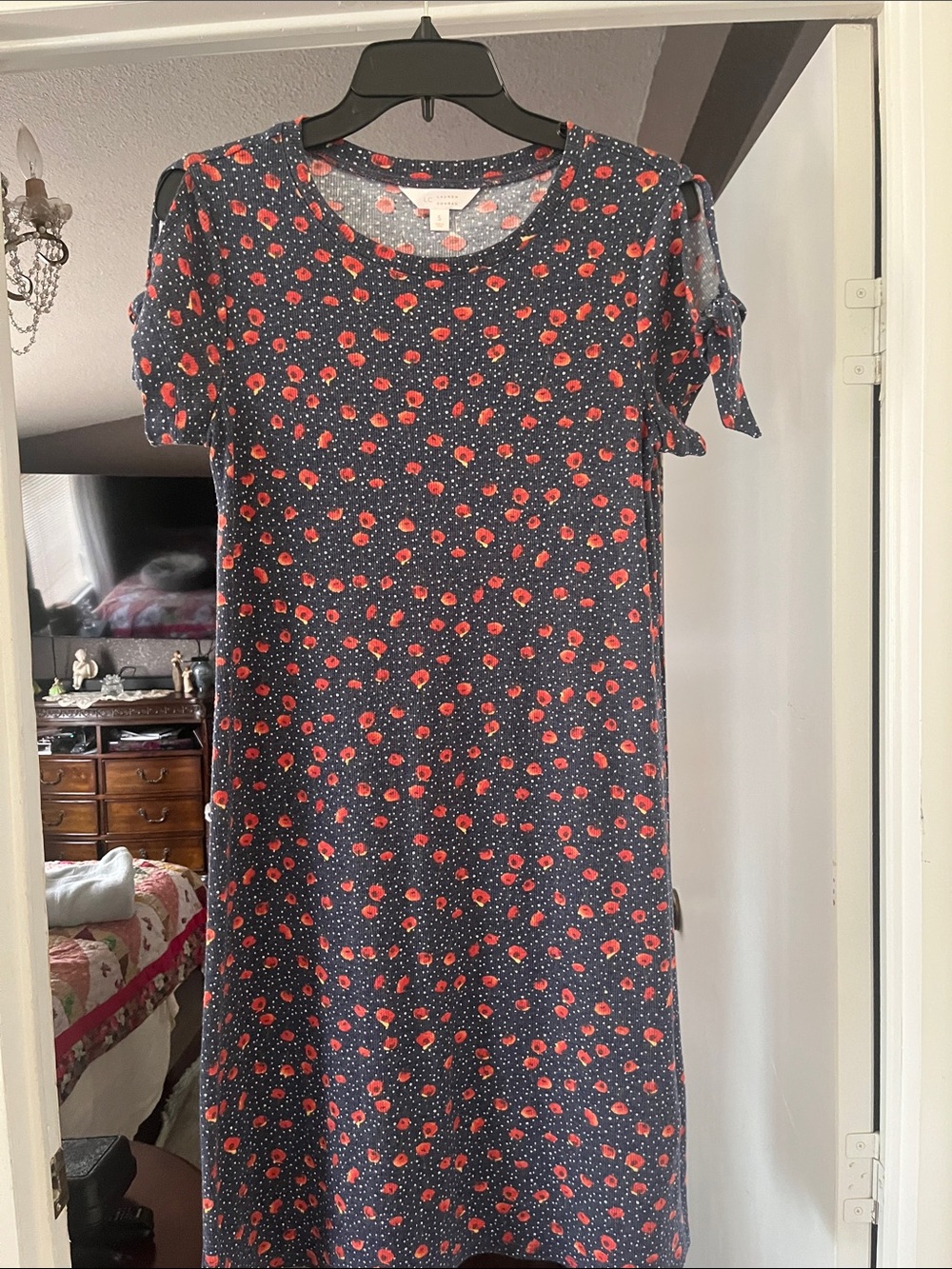 LC Lauren Conrad Navy Floral Tie-Sleeve Midi Dress